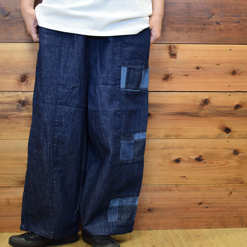 ライム ＬＩＭＥ レディース パッチワーク切替サルエルパンツ 綿麻ネップデニム