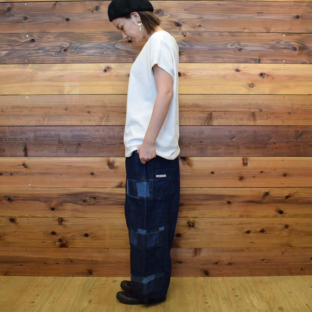 ライム ＬＩＭＥ レディース パッチワーク切替サルエルパンツ 綿麻ネップデニム