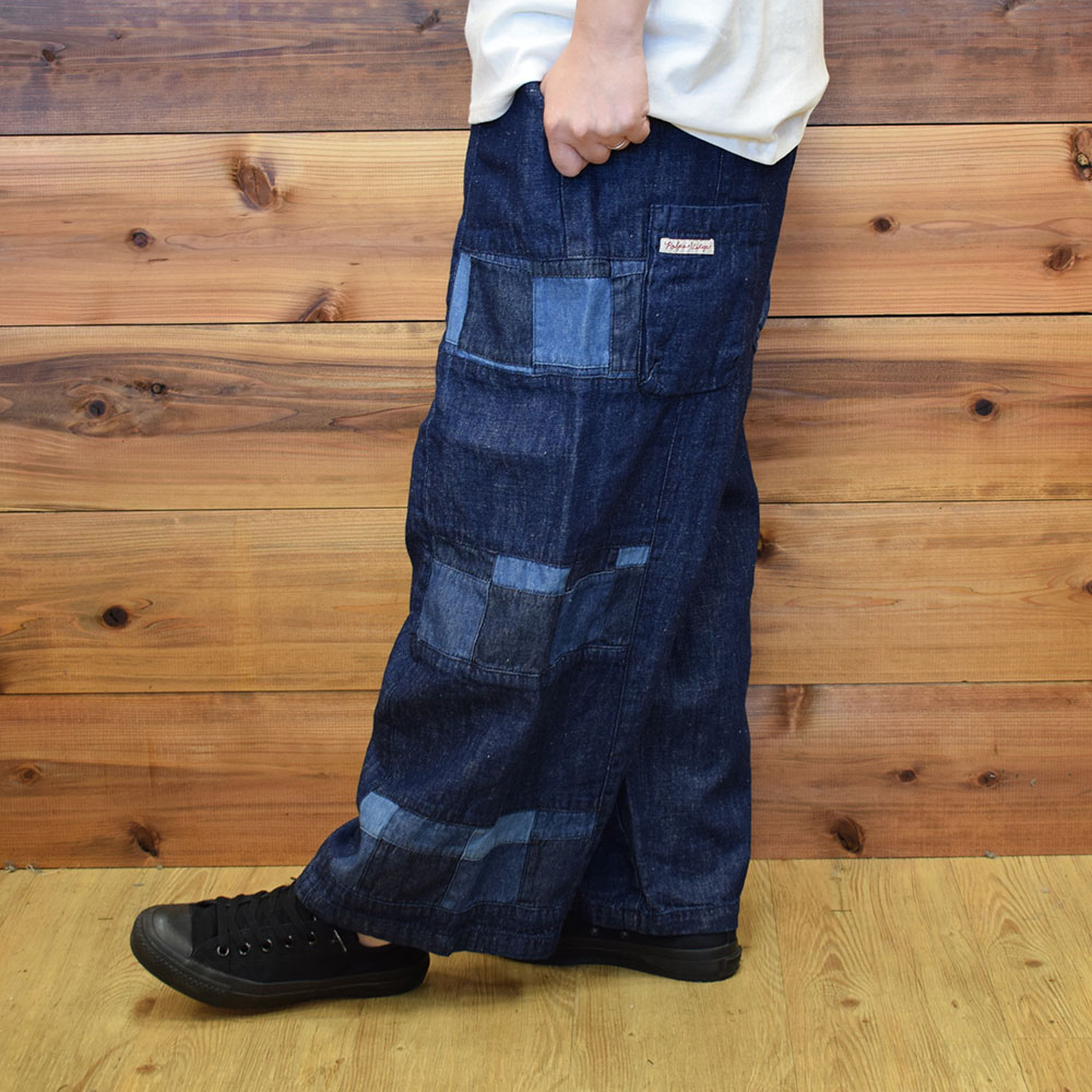 ライム ＬＩＭＥ レディース パッチワーク切替サルエルパンツ 綿麻ネップデニム