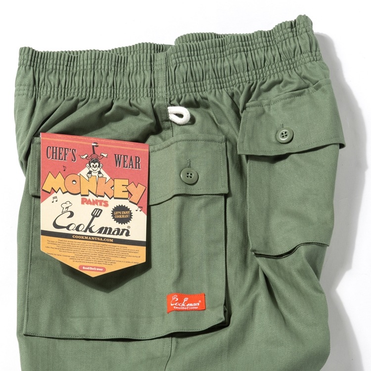 クックマン COOKMAN モンキーパンツ シェフパンツ ヘリンボーン オリーブ 231-53837