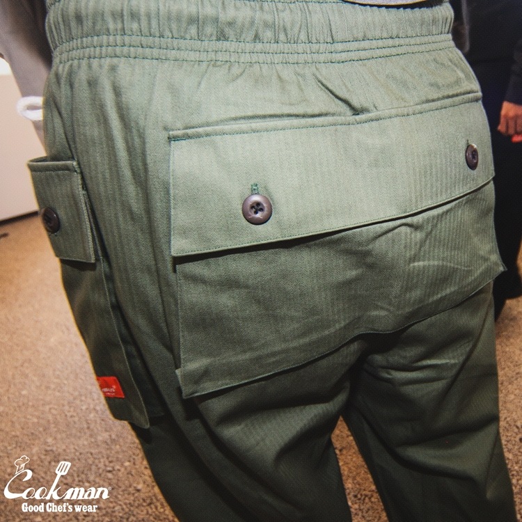 クックマン COOKMAN モンキーパンツ シェフパンツ ヘリンボーン オリーブ 231-53837
