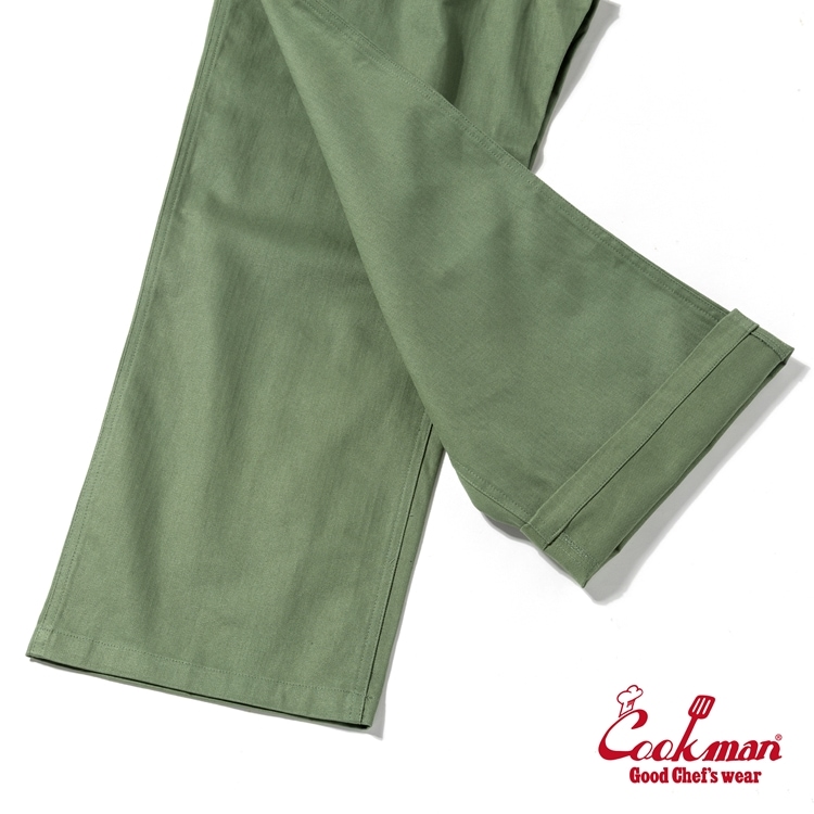 クックマン COOKMAN モンキーパンツ シェフパンツ ヘリンボーン オリーブ 231-53837