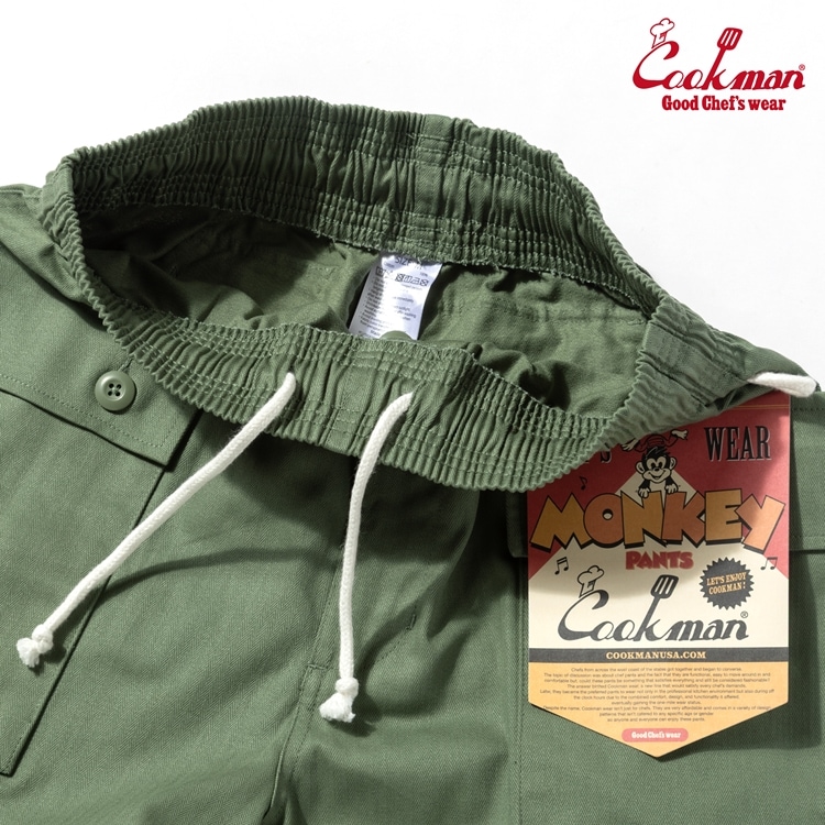 クックマン COOKMAN モンキーパンツ シェフパンツ ヘリンボーン オリーブ 231-53837