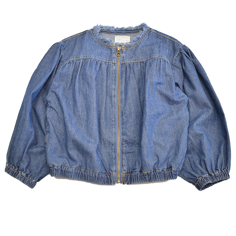 オーシャンアンドグラウンド ノーカラーフリルデニムジャケット 4646305