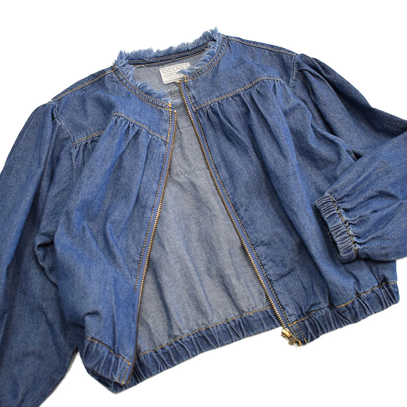 オーシャンアンドグラウンド ノーカラーフリルデニムジャケット 4646305