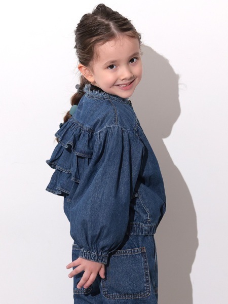 オーシャンアンドグラウンド ノーカラーフリルデニムジャケット 4646305