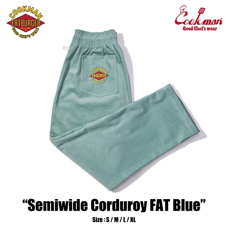 クックマン COOKMAN シェフパンツ Chef Pants セミワイドコーデュロイ FAT Blue