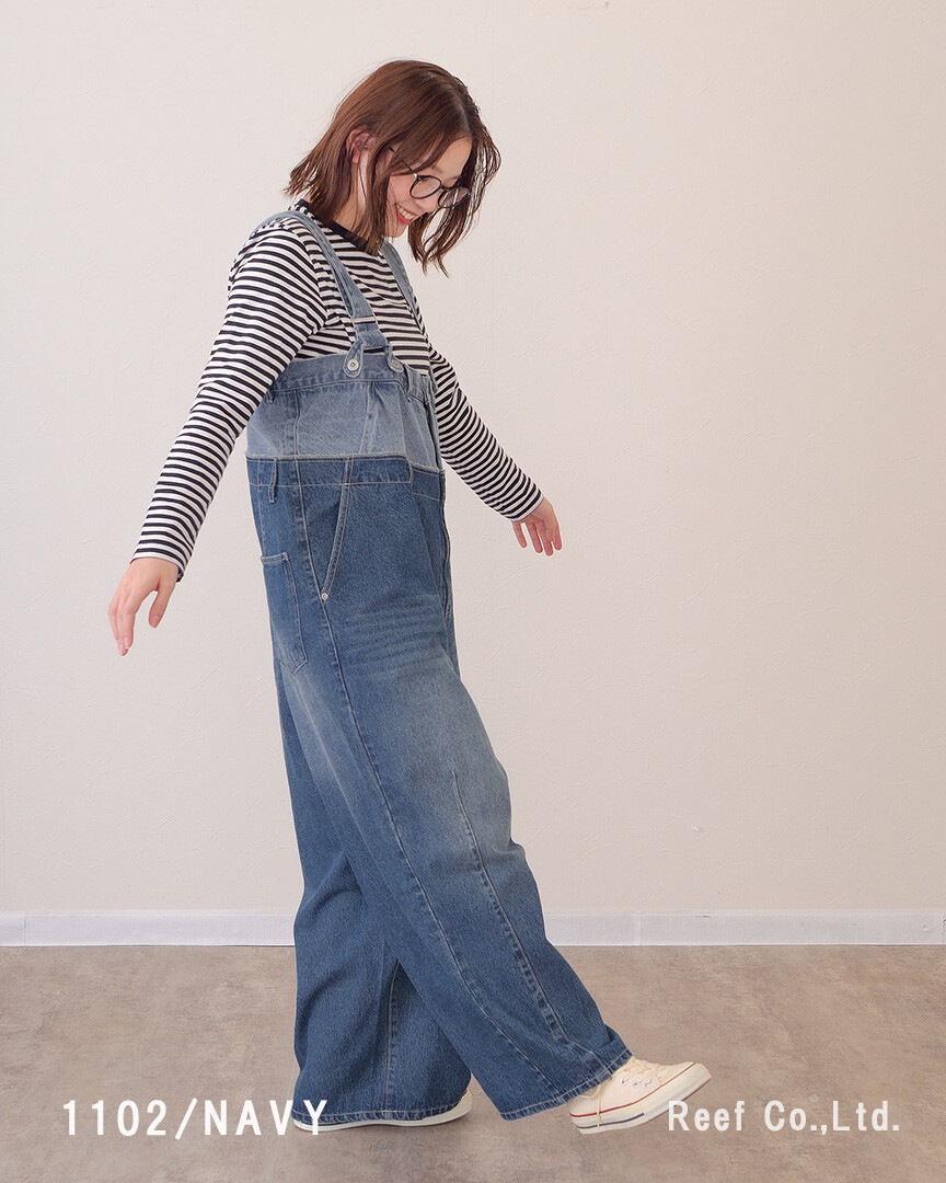 mililopiulu ミリロピュール Wウエスト デニム ロング サロペット 226954