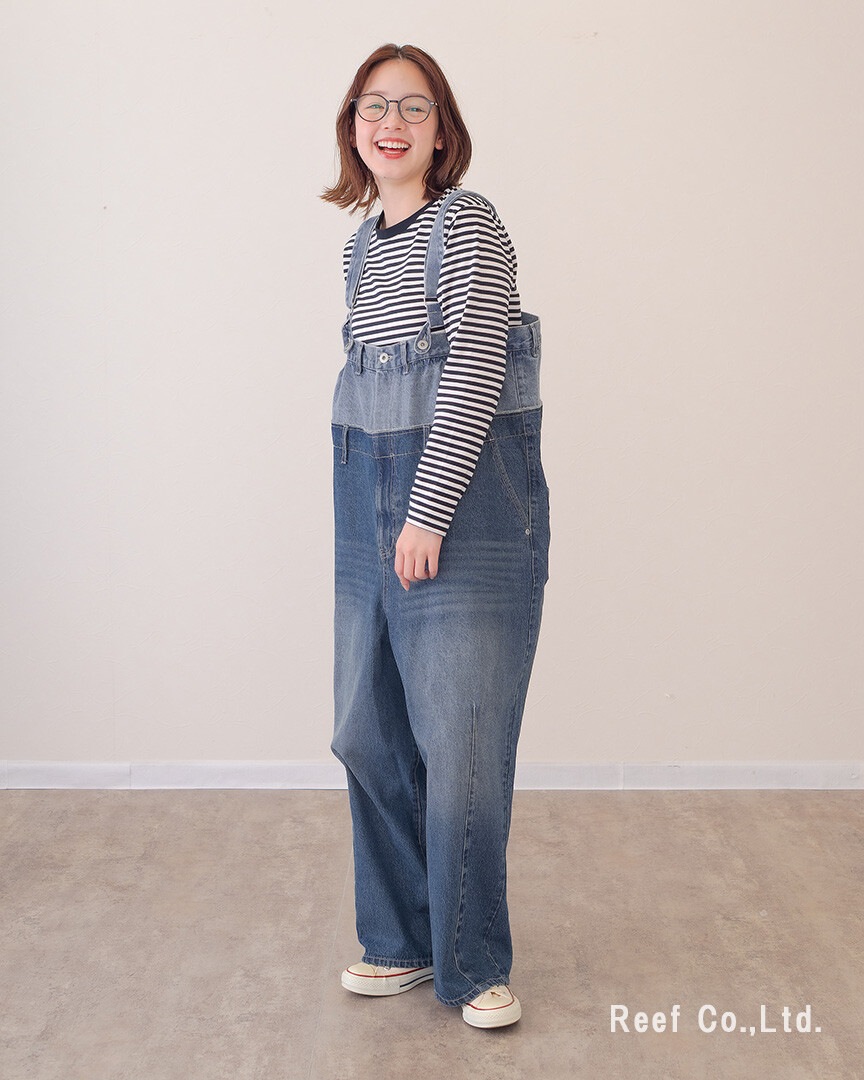 mililopiulu ミリロピュール Wウエスト デニム ロング サロペット 226954