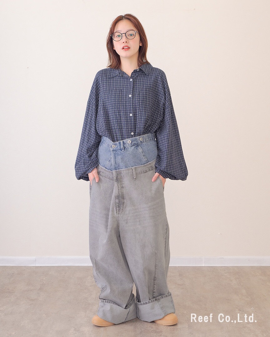 mililopiulu ミリロピュール Wウエスト デニム ロング サロペット 226954