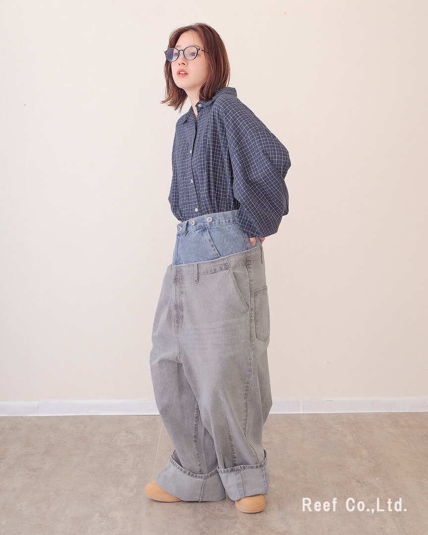 mililopiulu ミリロピュール Wウエスト デニム ロング サロペット 226954