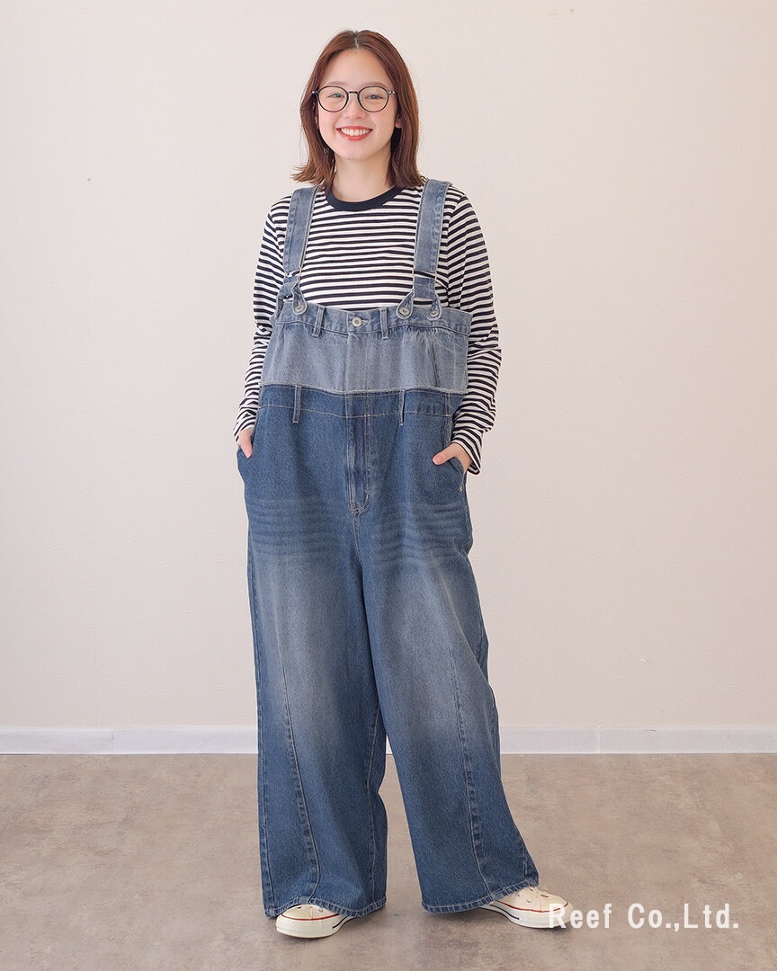 mililopiulu ミリロピュール Wウエスト デニム ロング サロペット 226954