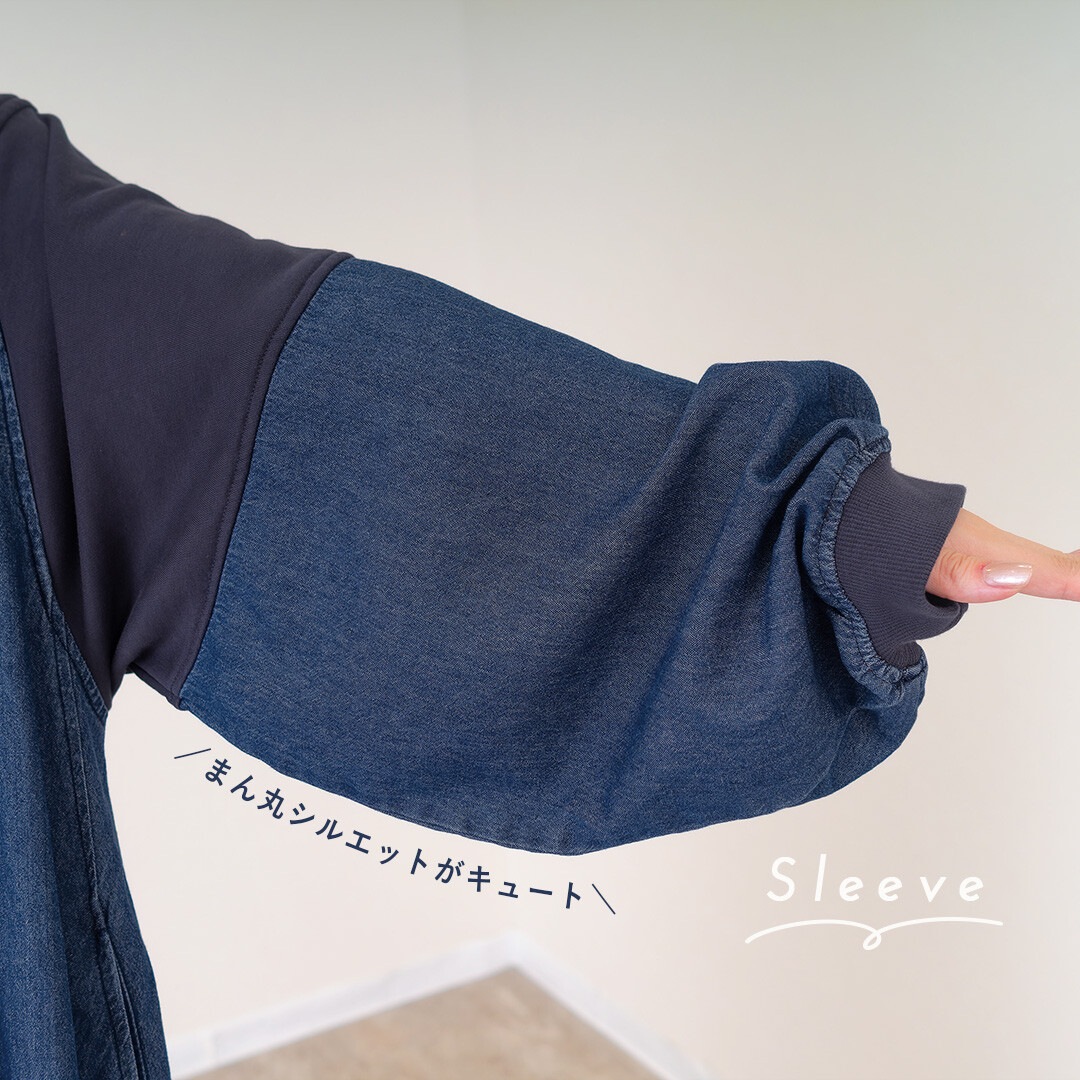 mili plus ミリプラス 裏毛×デニム ギャザーワンピ 225008