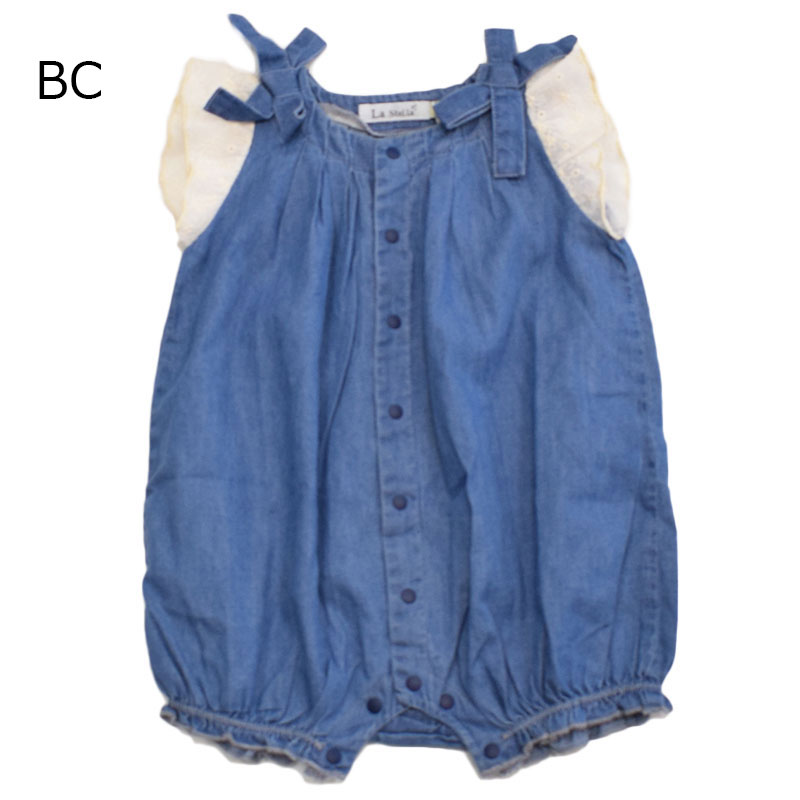 オーシャンアンドグラウンド Lastella デニムリボンギャザーロンパース 3310506