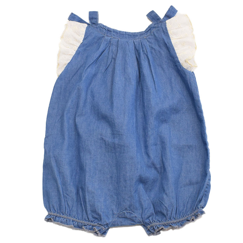 オーシャンアンドグラウンド Lastella デニムリボンギャザーロンパース 3310506