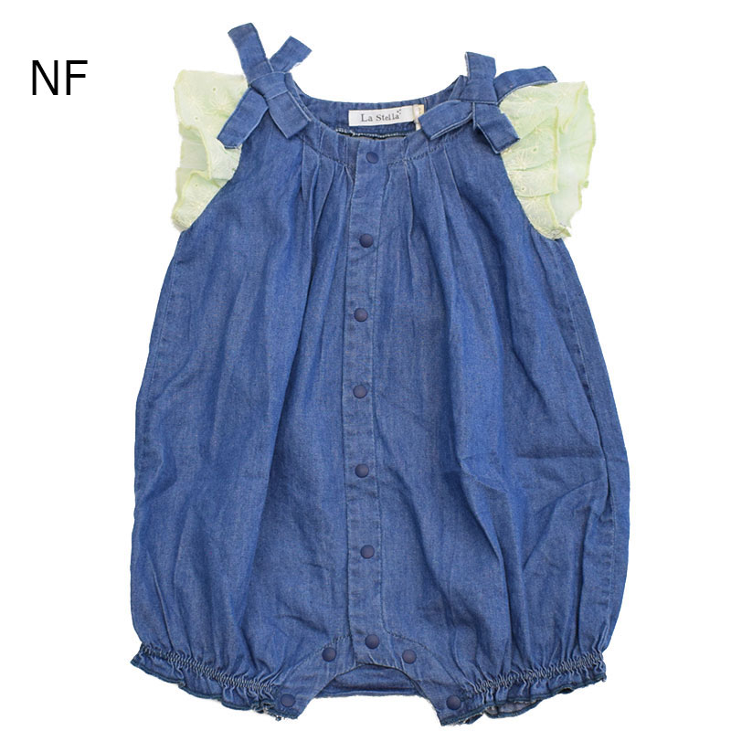 オーシャンアンドグラウンド Lastella デニムリボンギャザーロンパース 3310506