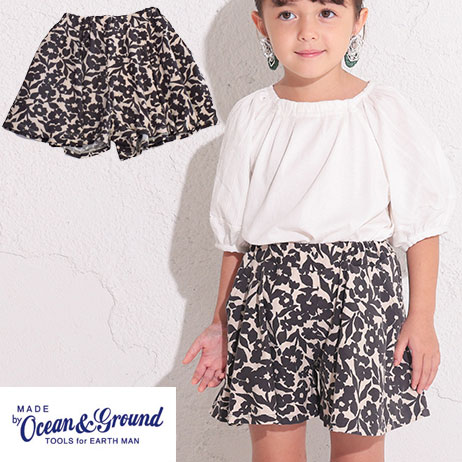 オーシャンアンドグラウンド カットソーフラワーショーツ BK 1317303