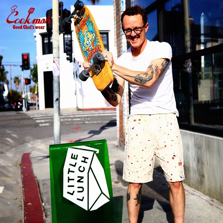 クックマン COOKMAN シェフパンツ ショートフロントポケット ソーススプラッシュ ベージュ