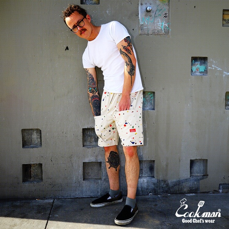 クックマン COOKMAN シェフパンツ ショートフロントポケット ソーススプラッシュ ベージュ