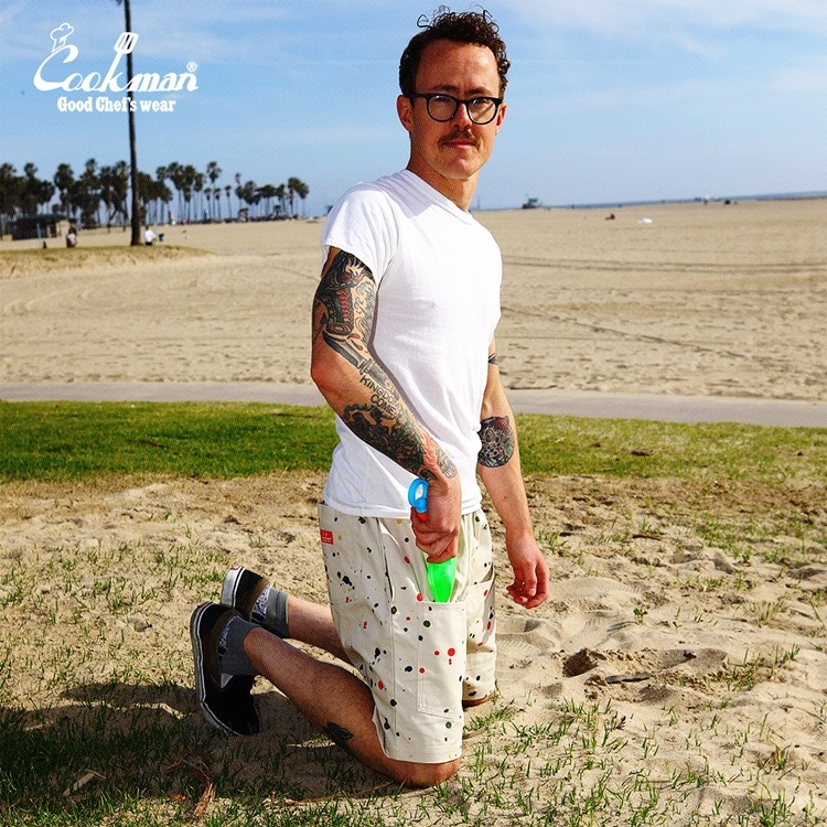 クックマン COOKMAN シェフパンツ ショートフロントポケット ソーススプラッシュ ベージュ