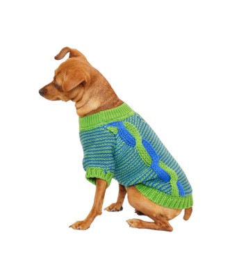 CABLE COTTON SWEATER - GREEN/BLUE