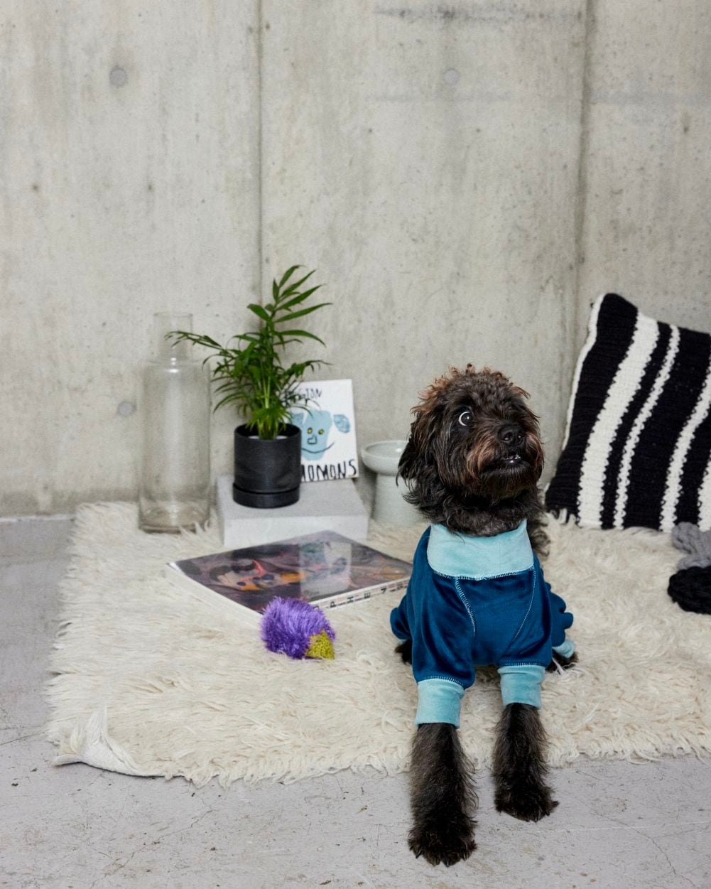 FUR VELOUR ROMPERS - NAVY/MINT