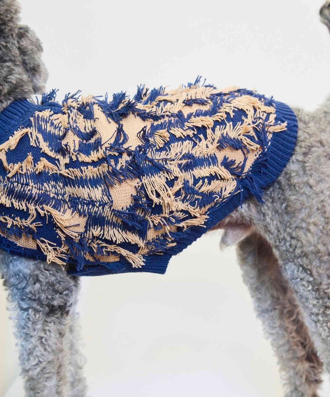 DAMAGED SWEATER - BLUE×PINK BEIGE