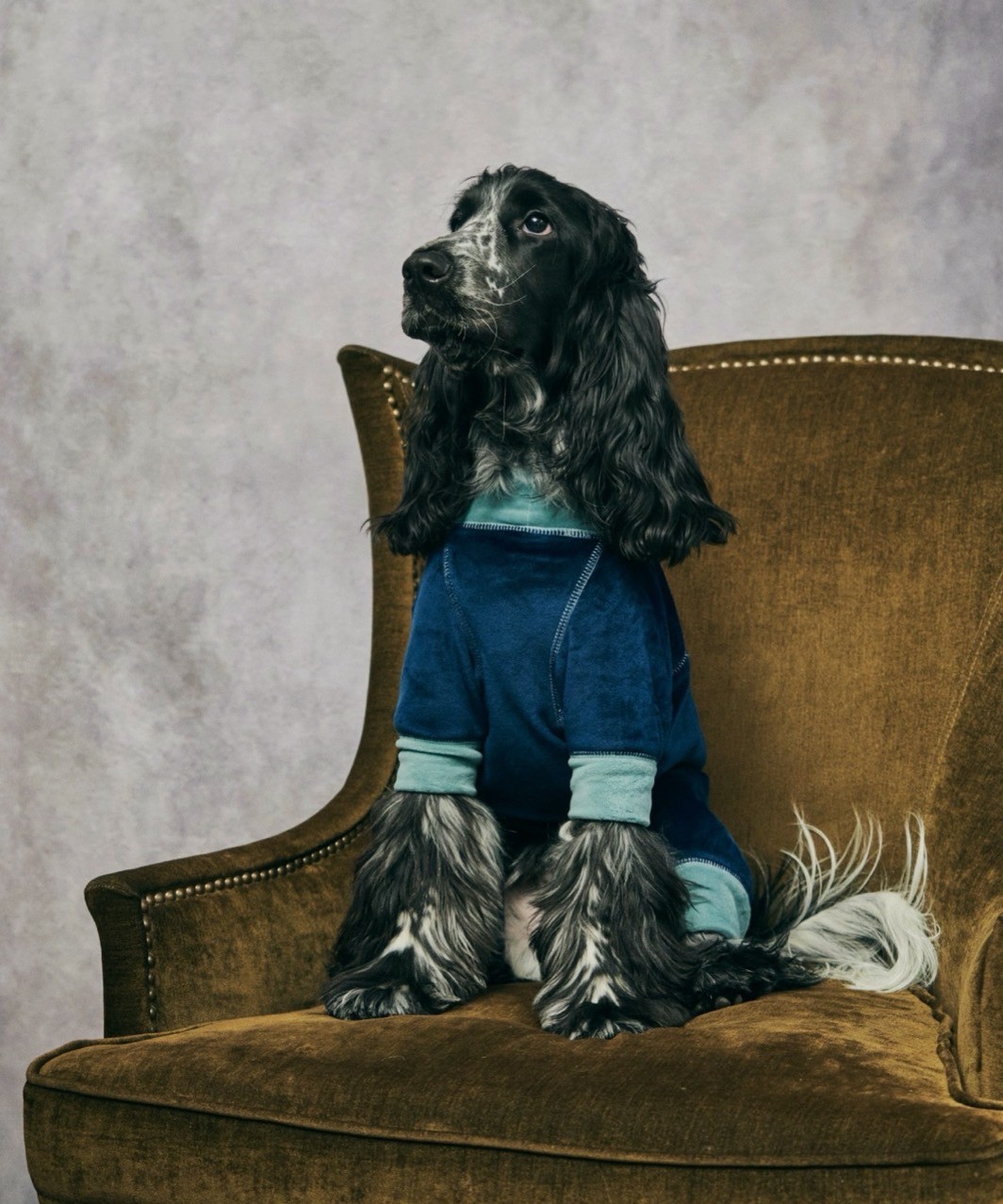 FUR VELOUR ROMPERS - NAVY/MINT