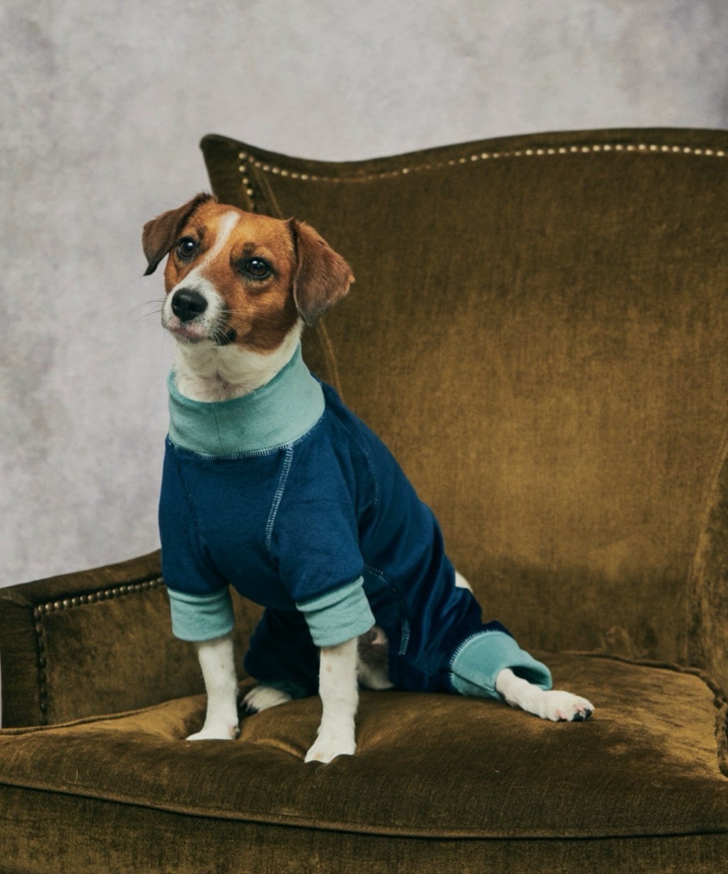 FUR VELOUR ROMPERS - NAVY/MINT