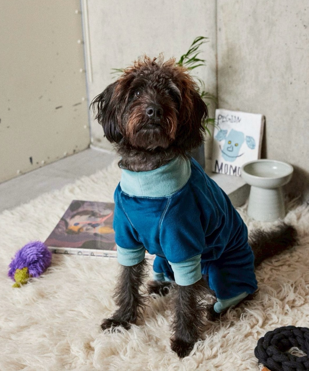 FUR VELOUR ROMPERS - NAVY/MINT