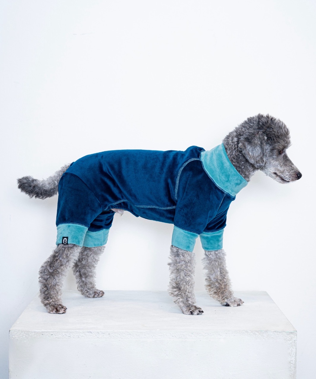 FUR VELOUR ROMPERS - NAVY/MINT