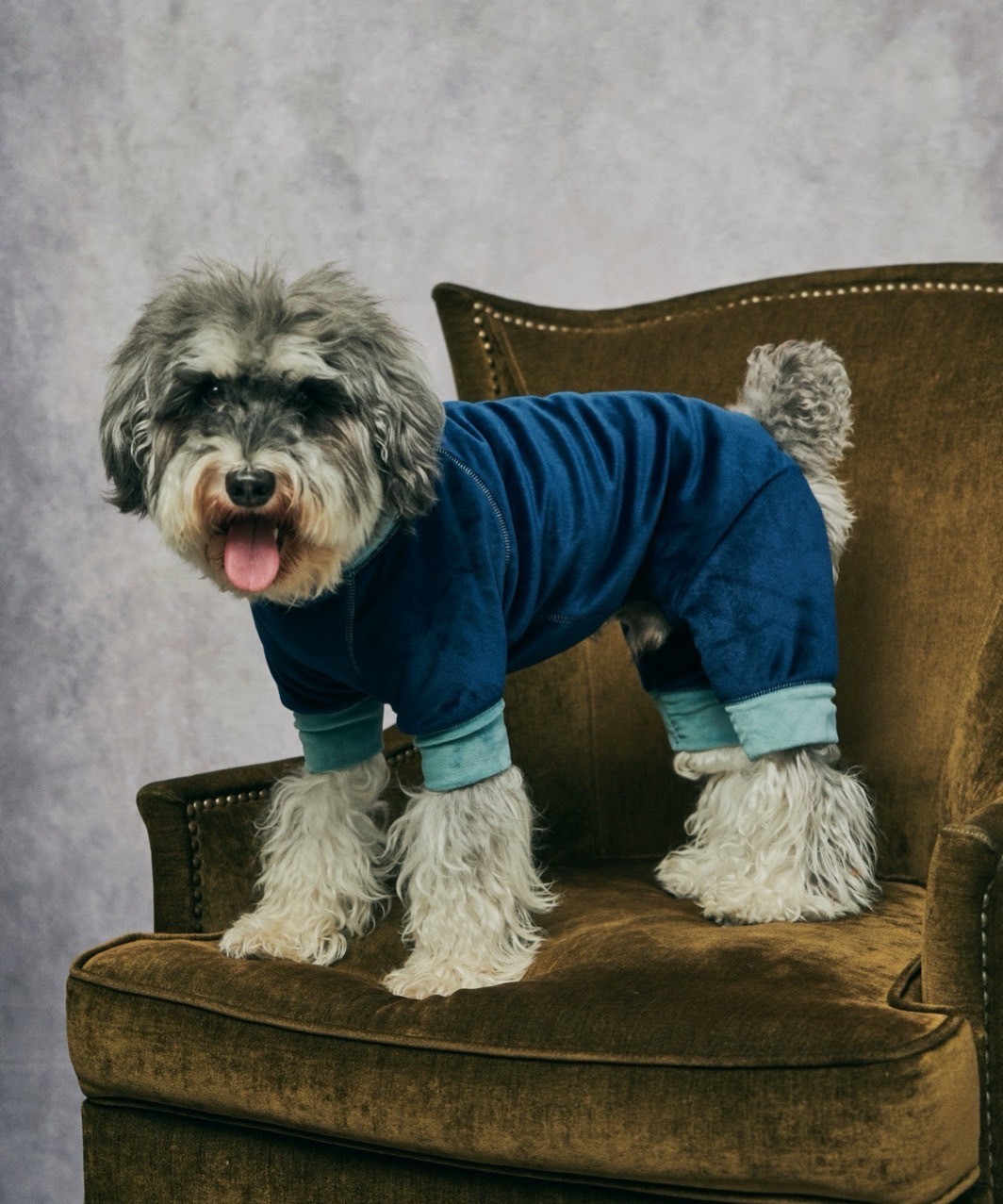 FUR VELOUR ROMPERS - NAVY/MINT