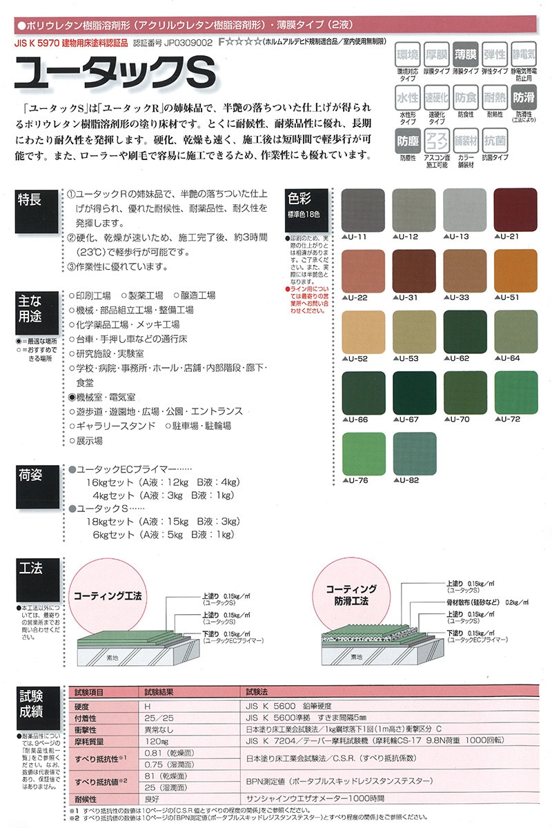 br>ユータックS （標準色） 6Kg/セット<br> | 取扱メーカー,日本特殊