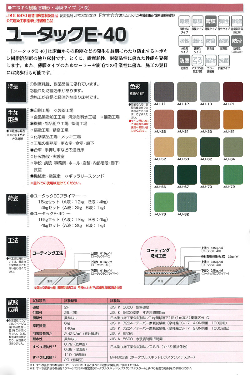 br>ユータックE－40 （標準色） 4Kg/セット<br> | 取扱メーカー,日本