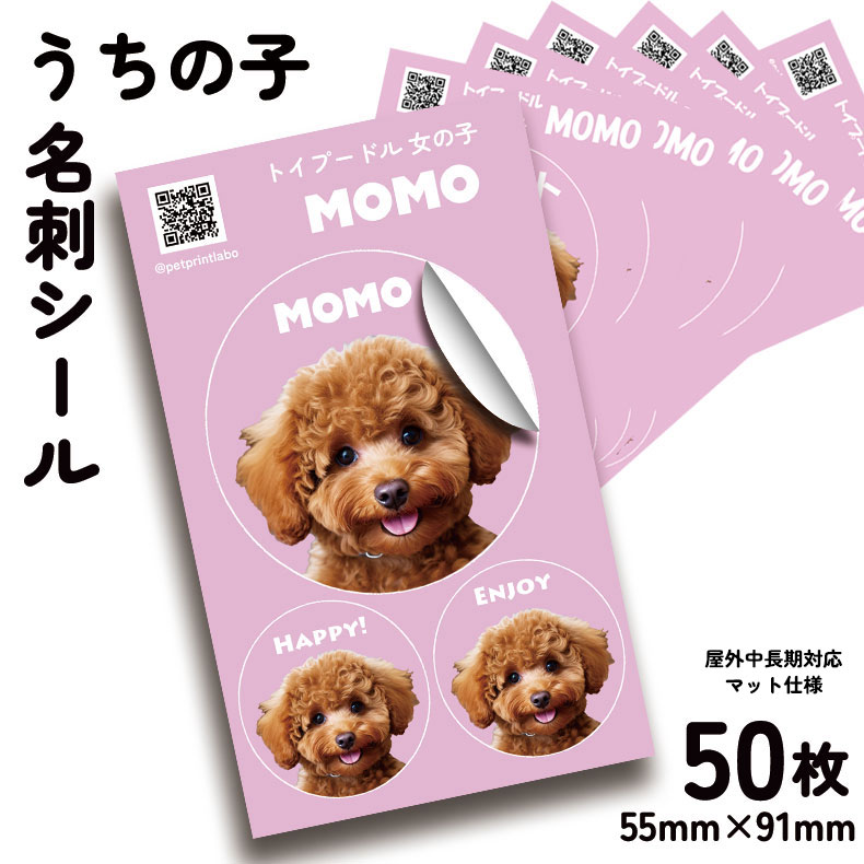 50枚 名入れ うちの子 名刺 シール ステッカー 写真付き名刺 アイコン オリジナル 写真 オーダーメイド 直径4cm 2cm 制作 かわいい ペット 犬 猫 子ども 赤ちゃん オフ会 イベント