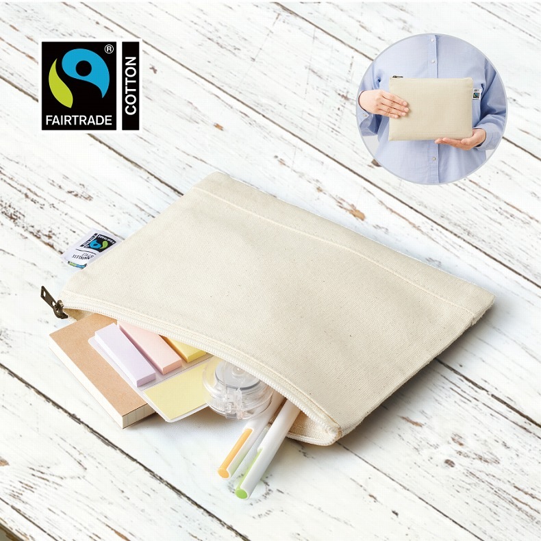 ポーチ ジッパー フェアトレードコットン フラットポーチ Mサイズ ナチュラル ベージュ ペット プリント 動物 猫 犬 プレゼント うちの子 うちのこ オリジナル オーダー オーダーメイド ペット 犬 猫 動物 子ども 赤ちゃん 家族