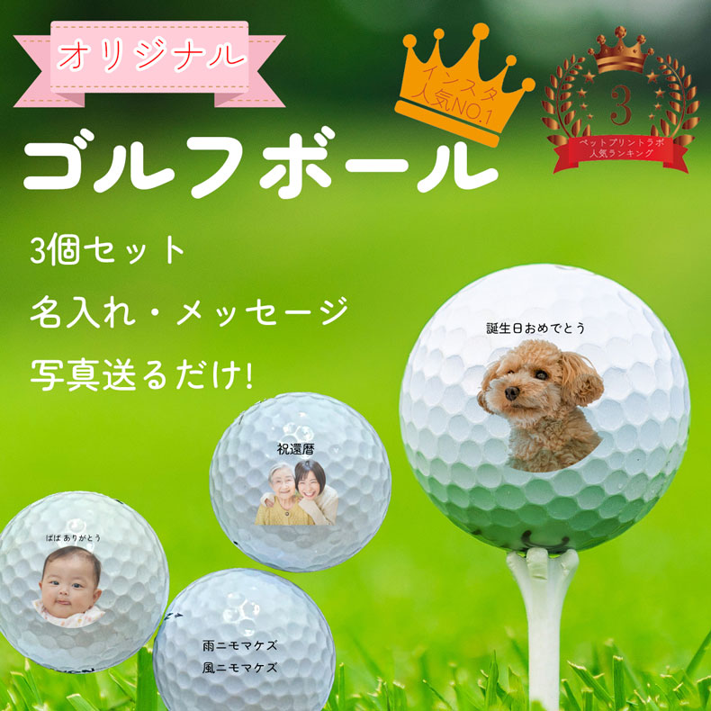 記念品 名入れ ゴルフボール うちの子 オリジナル 3個セット ペット 誕生日 プリント ギフト 父の日 母の日 犬 猫 推し活 ペットロス ペットプリントラボ