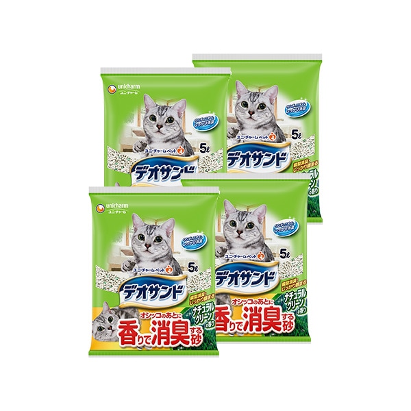 【ケース割引５％】ユニ・チャーム デオサンド オシッコのあとに香りで消臭する砂 ナチュラルグリーンの香り 5L×４袋【ケース割引５％】