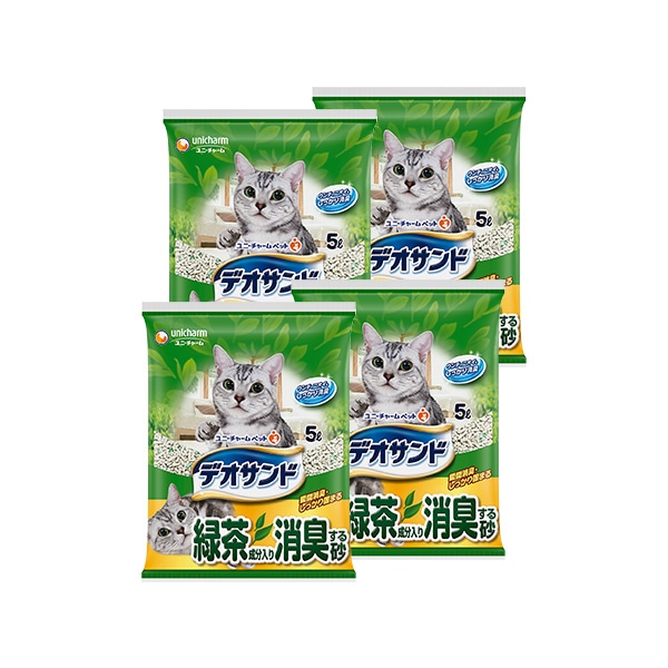 【ケース割引５％】ユニチャーム デオサンド 緑茶成分入り消臭する砂 5L×４袋【ケース割引５％】