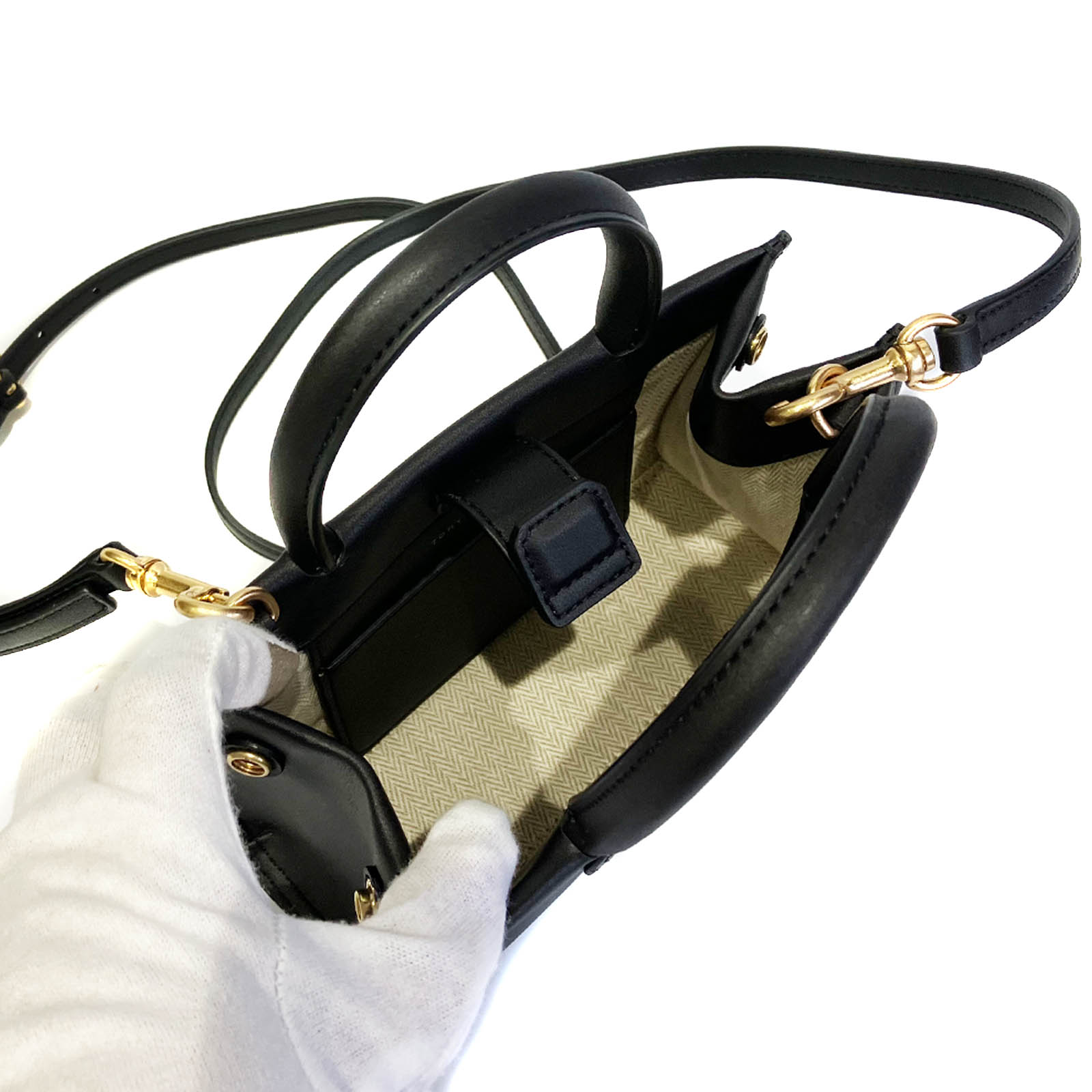 美品　TORY BURCH/トリーバーチ　手袋　84663　カシミヤ　レザー Tモノグラム レザー ショルダーバッグ: レディース ショルダー