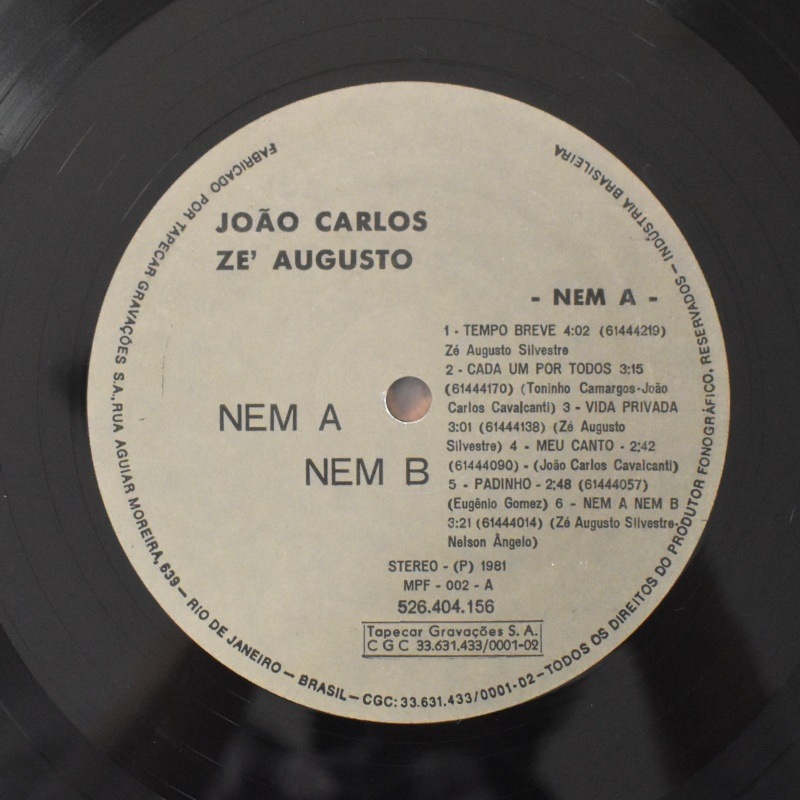 Joao Carlos, Ze Augusto - Nem A Nem  [LP]