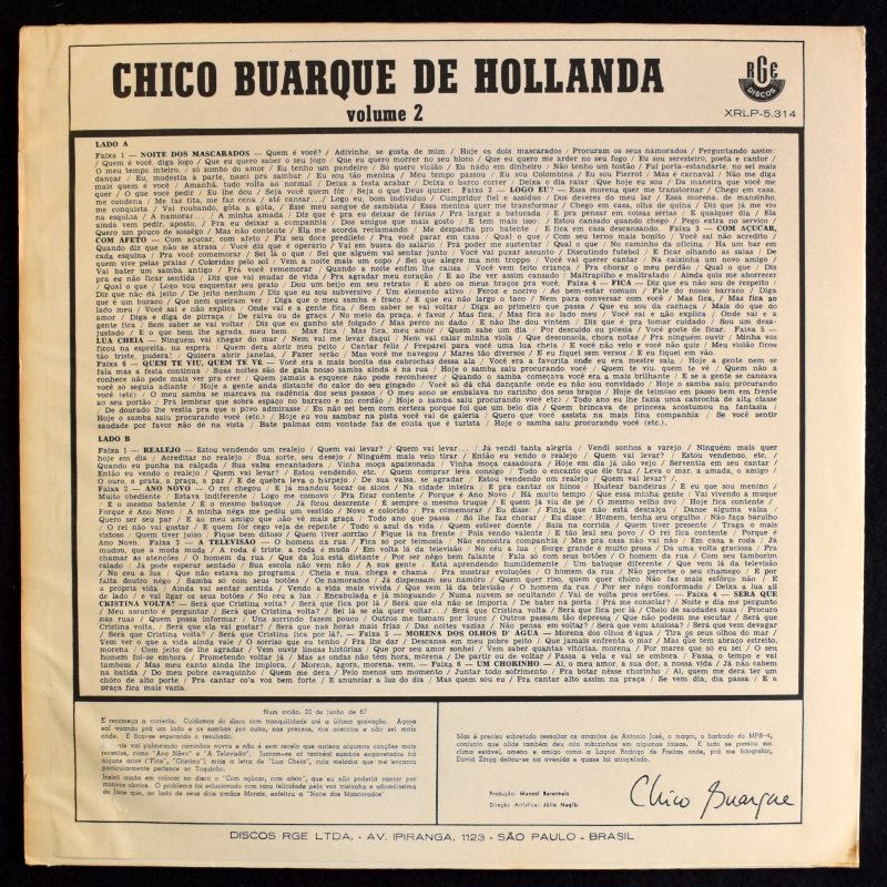 Chico Buarque De Hollanda - Chico Buarque De Hollanda Volume2    [LP]