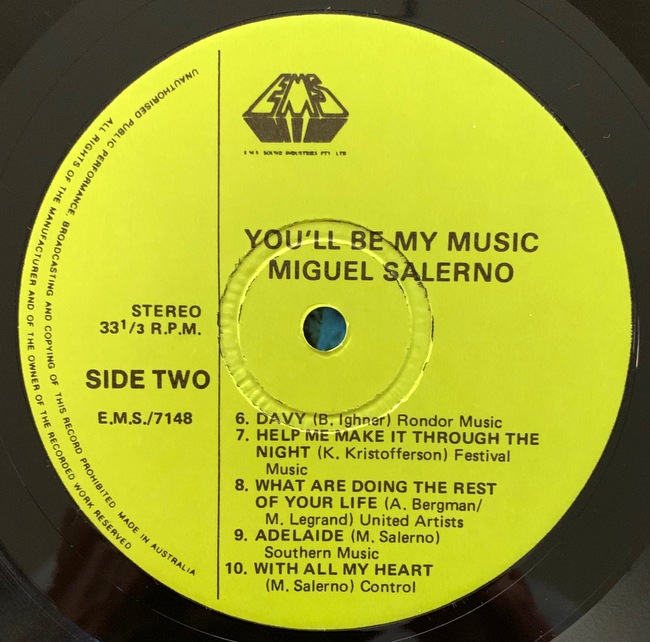 Miguel Salerno ‎– You'll Be My Music オーストラリア オリジナル