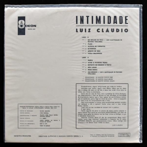 Luiz Claudio / Intimidade　　レコード Luiz Claudio - Intimidade｜BRAZIL,BOSSA NOVA｜Paddy Field