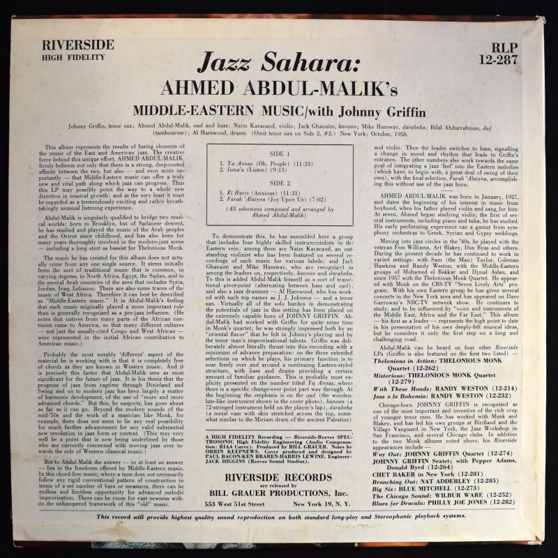Ahmed Abdul-Malik ��s Middle-Eastern Music With Johnny Griffin - Jazz Sahara   [LP]