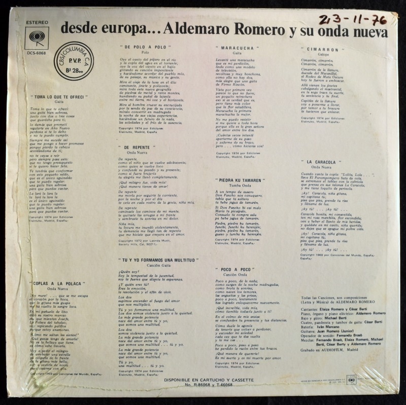 Aldemaro Romero Y Su Onda Nueva - Toma Lo Que Te Ofreci - Desde Europa..  [LP]