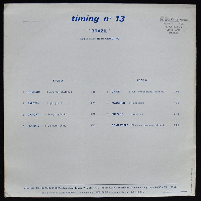 Henri Giordano - Timing N�� 13 / Brazil  [LP]