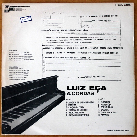 【Brazil Org】Luiz Eça & Cordas Jazz ブラジル Luiz Eca - Luiz Eca & Cordas｜BRAZIL,BOSSA NOVA｜Paddy Field