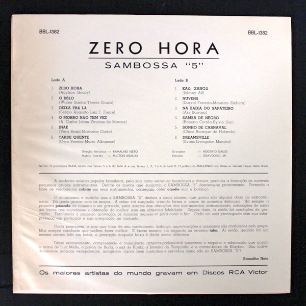 Sambossa 5 ‎– Zero Hora 　オリジナル盤 Sambossa 5 - Zero Hora｜BRAZIL,BOSSA NOVA｜Paddy Field Records