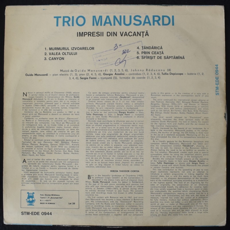 Trio Manusardi - Impresii Din Vacan   [LP]